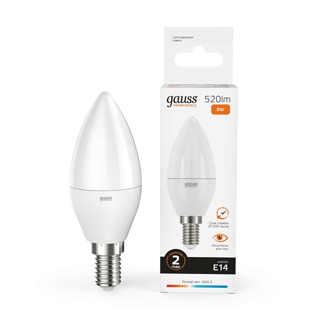 Лампа светодиодная Gauss E14 8W 3000K матовая 33118 Фото № 4