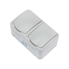 Блок горизонтальный 2 розетки (керамика) Mini OG IP54 с заземлением, о/у, серый KRANZ KR-78-0804