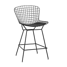 Полубарный стул Stool Group с низкой спинкой Bertoia черный с черной подушкой BTY-24L-P6 BL/BL