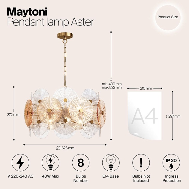 Подвесная люстра Maytoni Aster MOD007PL-08G изображение 4 Подвесная люстра Maytoni Aster MOD007PL-08G Фото № 4