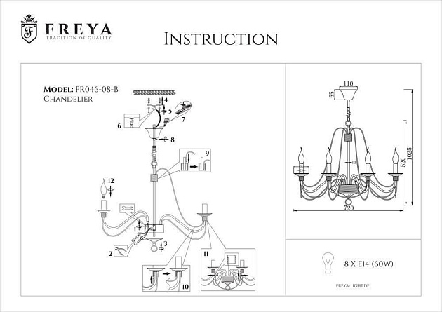 Подвесная люстра Freya Velia FR2046-PL-08-BR Фото № 2