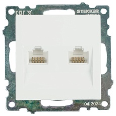 Розетка компьютерная 2-местная RJ-45 (механизм) Stekker GLS00-7109-01 Катрин, белый 50003