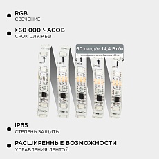 Комплект адресной светодиодной ленты Apeyron 14,4W/m 60LED/m 5050SMD RGB 10M 10-100 2