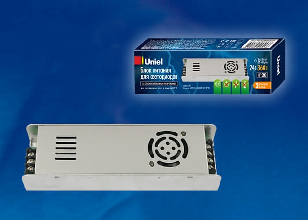 Блок питания Uniel 24V 360W IP20 15A UET-VAS-360B20 24V IP20 UL-00002435 Фото № 2