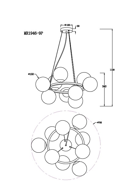 Подвесная люстра MyFar Aerton MR1946-9P изображение 2 Подвесная люстра MyFar Aerton MR1946-9P Фото № 2