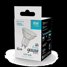 Лампа светодиодная Gauss Basic GU10 8W 4000K матовая 10106282 4