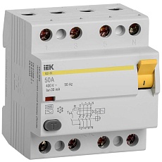 Выключатель дифференциальный (УЗО) ВД1-63 4Р 50А 30мА IEK MDV10-4-050-030