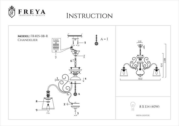 Подвесная люстра Freya Driana FR2405-PL-08-BZ Фото № 6