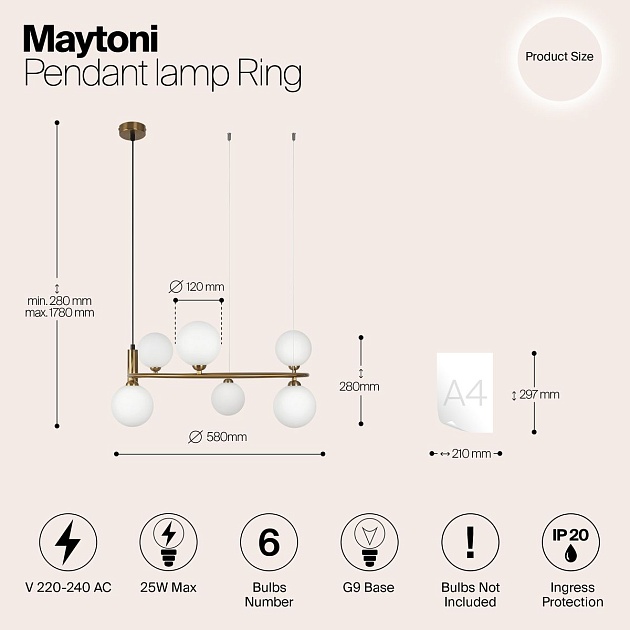 Подвесной светильник Maytoni Ring MOD013PL-06BS1 Фото № 2
