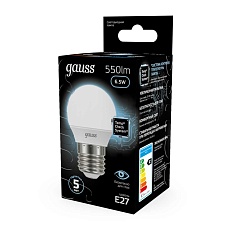 Лампа светодиодная Gauss E27 6.5W 4100K матовая 105102207 4