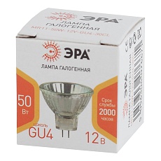 Лампа галогенная ЭРА GU4 50W 3000K прозрачная GU4-MR11-50W-12V-30CL Б0044749 1