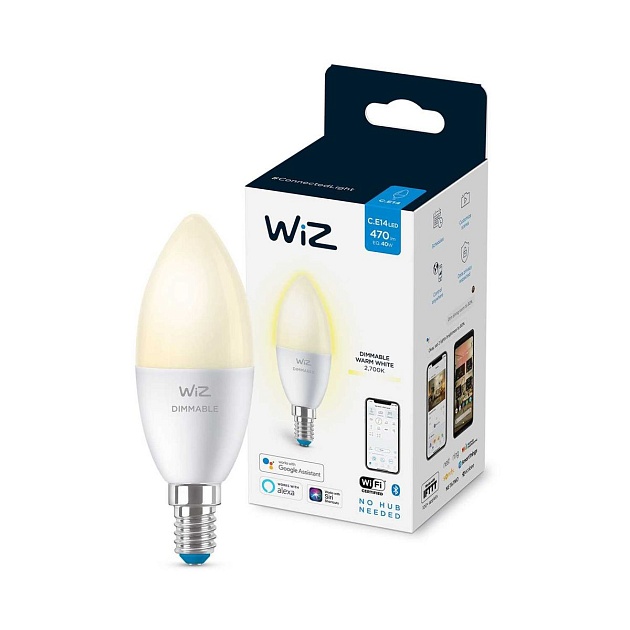 Лампа светодиодная диммируемая WiZ E14 4,9W 2700K матовая Wi-Fi BLE 40W C37E14927DIM1PF/6 929002448502 фото 