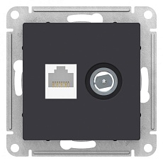 Розетка компьютерная RJ45/TV Systeme Electric AtlasDesign 5e кат UTP карбон ATN001089