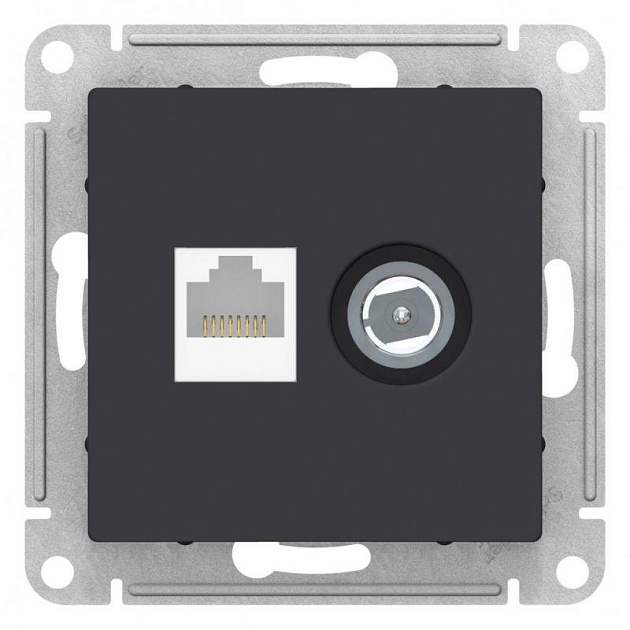 Розетка компьютерная RJ45/TV Systeme Electric AtlasDesign 5e кат UTP карбон ATN001089 Фото № 1