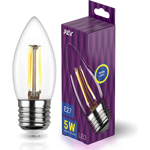 Лампа светодиодная филаментная REV C37 E27 5W DECO Premium теплый свет свеча 32424 9 фото 