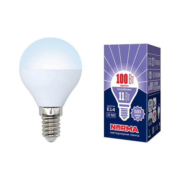 Лампа светодиодная E14 11W 6500K матовая LED-G45-11W/DW/E14/FR/NR UL-00003830 фото 