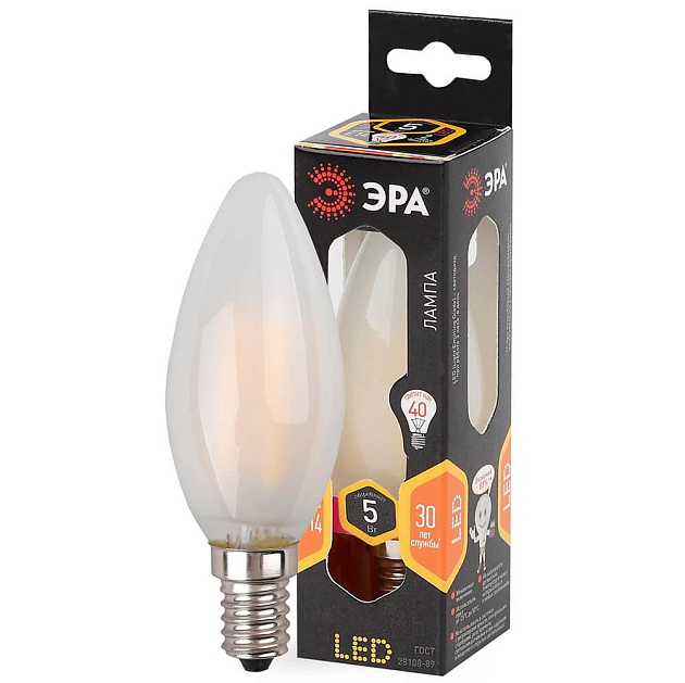 Лампа светодиодная филаментная ЭРА E14 5W 2700K матовая F-LED B35-5W-827-E14 frost Б0027925 фото 2