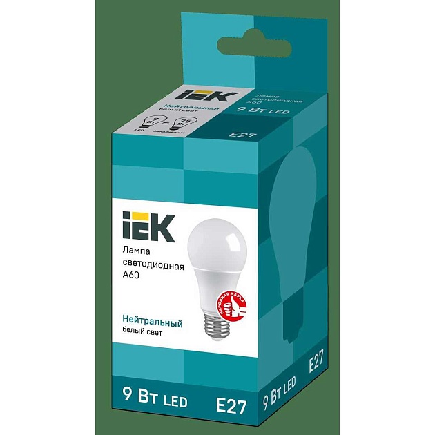 Лампа светодиодная IEK E27 9W 4000K матовая LLE-A60-9-230-40-E27 фото 2