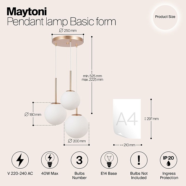 Подвесной светильник Maytoni Basic form MOD321PL-03G1 Фото № 2
