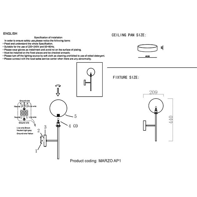 Бра Crystal Lux Marzo AP1 Bronze/Transparente Фото № 2