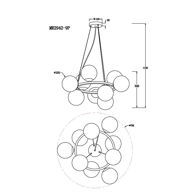 Подвесная люстра MyFar Aerton MR2942-9P изображение 3 Подвесная люстра MyFar Aerton MR2942-9P Фото № 3