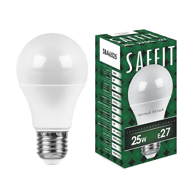 Лампа светодиодная Saffit E27 25W 2700K Шар Матовая SBA6525 55087 фото 