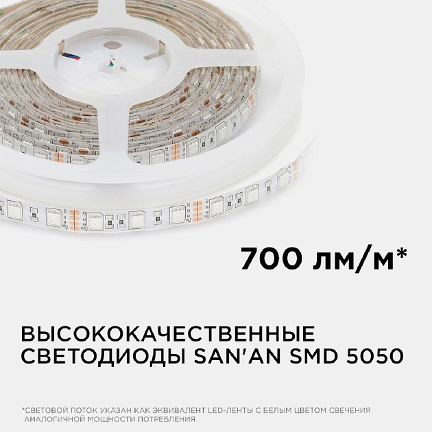Светодиодная влагозащищенная лента Apeyron 14,4W/m 60LED/m 5050SMD разноцветная 5M 00-12 фото 7