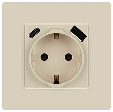 Розетка ЭРА Серия 12 12-4108-02 2P+E 16A-250В со шторками с USB type-A+C 5В-3А слоновая кость Б0067731 2