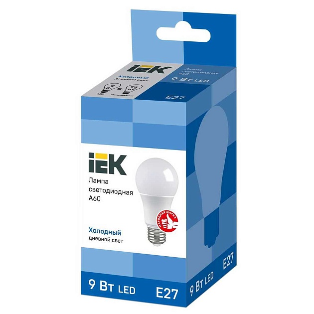 Лампа светодиодная IEK E27 9W 6500K матовая LLE-A60-9-230-65-E27 Фото № 2