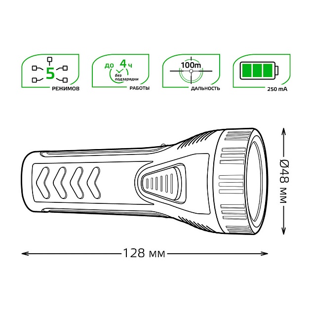 Ручной светодиодный фонарь Gauss аккумуляторный 128х48 50 лм GF101 фото 3