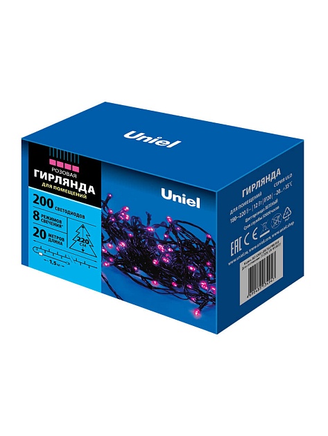 Светодиодная гирлянда Uniel 220V розовый ULD-S2000-200/DGA Pink IP20 UL-00007310 фото 4