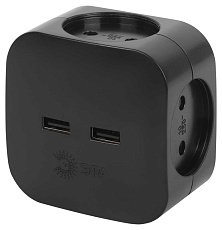 Разветвитель электрический ЭРА SP-4-USB-B на 4 розетки + 2xUSB 2400mA без заземления 10А черный Б0049536