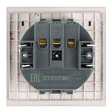 Розетка 1-местная с крышкой с защ. штор Stekker с/з 250В 16А Мия RST16-3112-08 пудровый жемчуг 50485 1