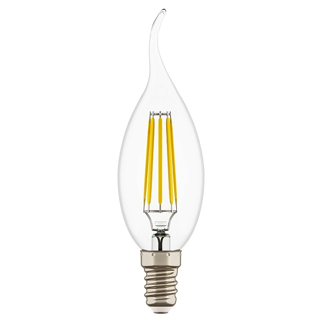 Лампа светодиодная филаментная Lightstar LED Filament Е14 6W 4000K свеча на ветру прозрачная 933604 фото 