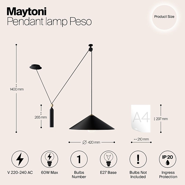 Подвесной светильник Maytoni Technical Peso P080PL-01B Фото № 3