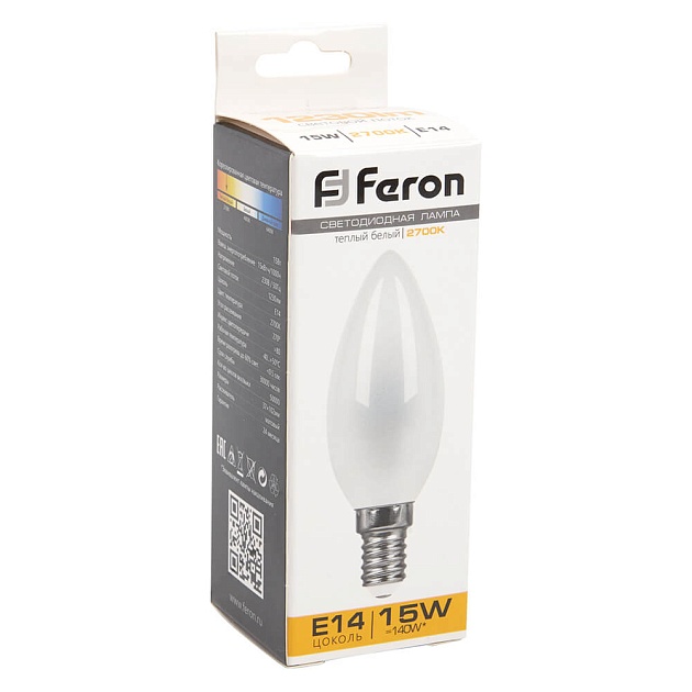 Лампа светодиодная Feron E14 15W 2700K Свеча Матовая 38255 фото 3