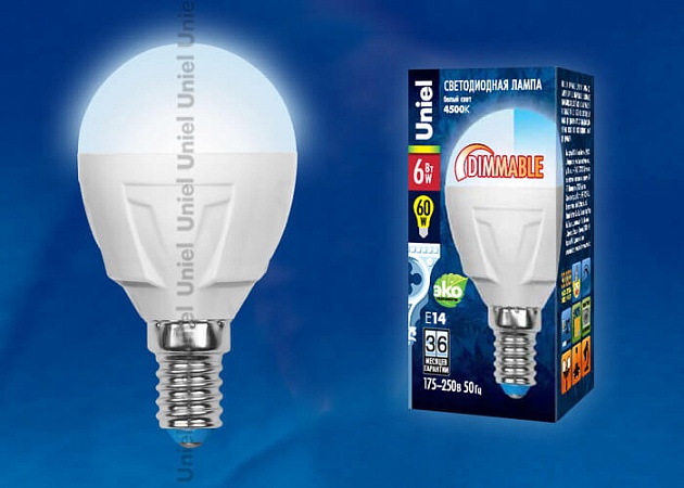 Лампа светодиодная диммируемая Uniel E14 6W 4500K матовая LED-G45-6W/NW/E14/FR/DIM PLP01WH UL-00000692 фото 2