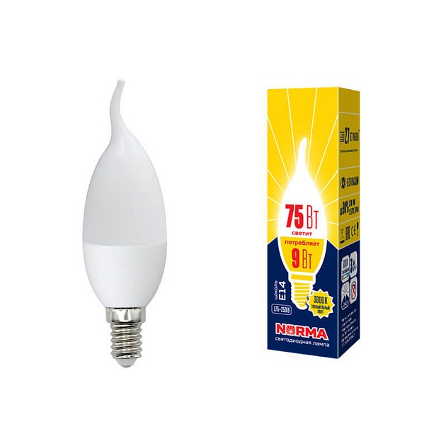 Лампа светодиодная E14 9W 3000K матовая LED-CW37-9W/WW/E14/FR/NR UL-00003809 фото 2