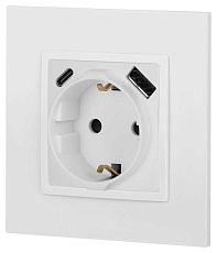 Розетка ЭРА Elegance 14-4108-01М 2P+E 16A-250В со шторками с USB type-A+C 5В-3А белый матовый Б0067710 5