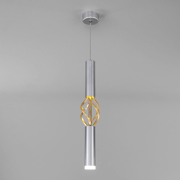 Подвесной светодиодный светильник Eurosvet Lance 50191/1 LED матовое серебро/матовое золото фото 