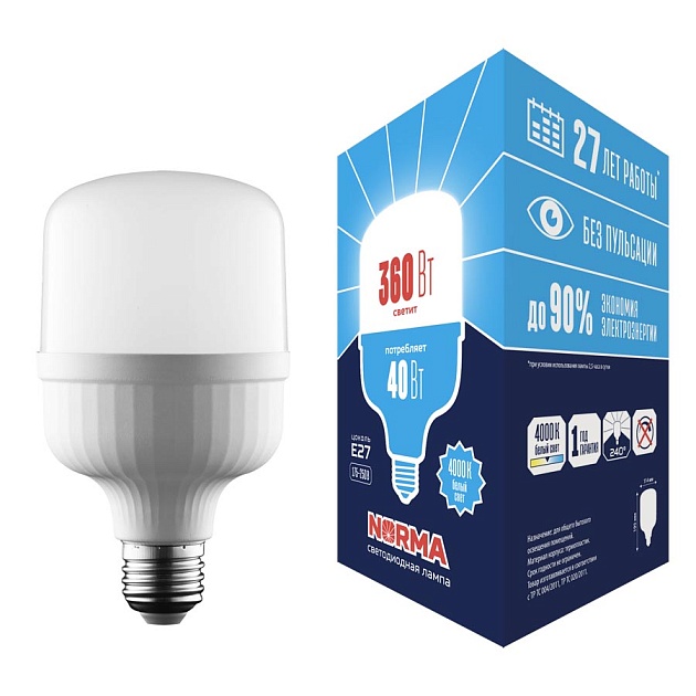 Лампа LED сверхмощная Volpe E27 40W 4000K матовая LED-M80-40W/4000K/E27/FR/NR UL-00006789 фото 