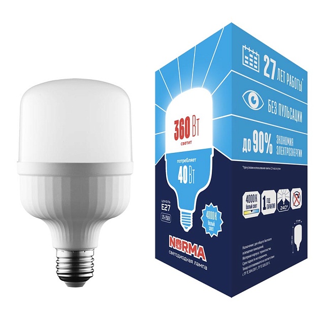Лампа LED сверхмощная Volpe E27 40W 4000K матовая LED-M80-40W/4000K/E27/FR/NR UL-00006789 Фото № 1