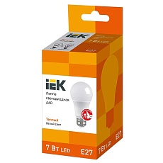 Лампа светодиодная IEK E27 7W 3000K матовая LLE-A60-7-230-30-E27 1
