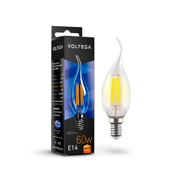 Лампа светодиодная филаментная Voltega E14 6W 2800К прозрачная VG10-CW1E14warm6W-F 7017 фото 