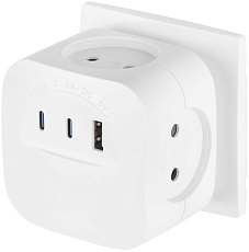 Разветвитель электрический ЭРА SP-4-3USBAC-W на 4 розетки + 3 USB A+C со шторками 10А белый Б0069083 2
