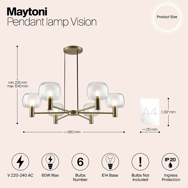 Подвесная люстра Maytoni Vision MOD411PL-06G изображение 3 Подвесная люстра Maytoni Vision MOD411PL-06G Фото № 3