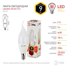 Лампа светодиодная ЭРА E14 9W 2700K матовая LED BXS-9W-827-E14 Б0027973 3