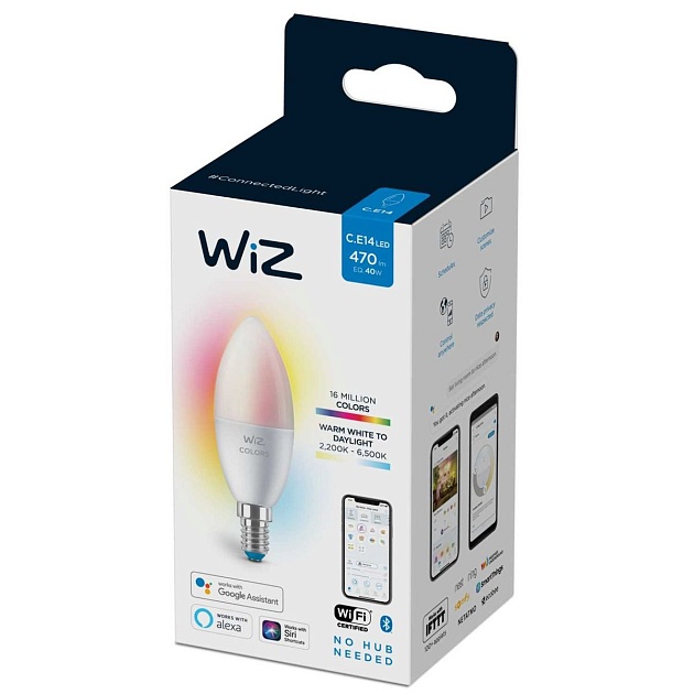 Лампа светодиодная диммируемая WiZ E14 4,9W RGB+CCT матовая Wi-Fi BLE 40WC37E14922-65RGB1PF/6 929002448802 фото 3