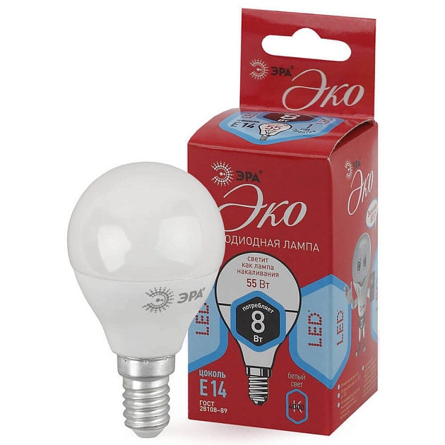 Лампа светодиодная ЭРА E14 8W 4000K матовая ECO LED P45-8W-840-E14 Б0030023 фото 4