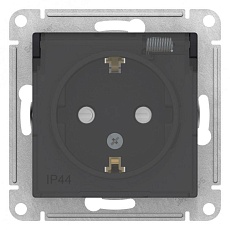 Розетка 2К+З Systeme Electric AtlasDesign 16A 250V со шторками и крышкой карбон ATN441046